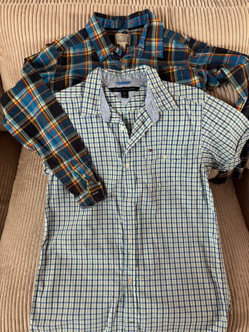 Z🐞2 Boys Button down tops Blue and Navy Plaid